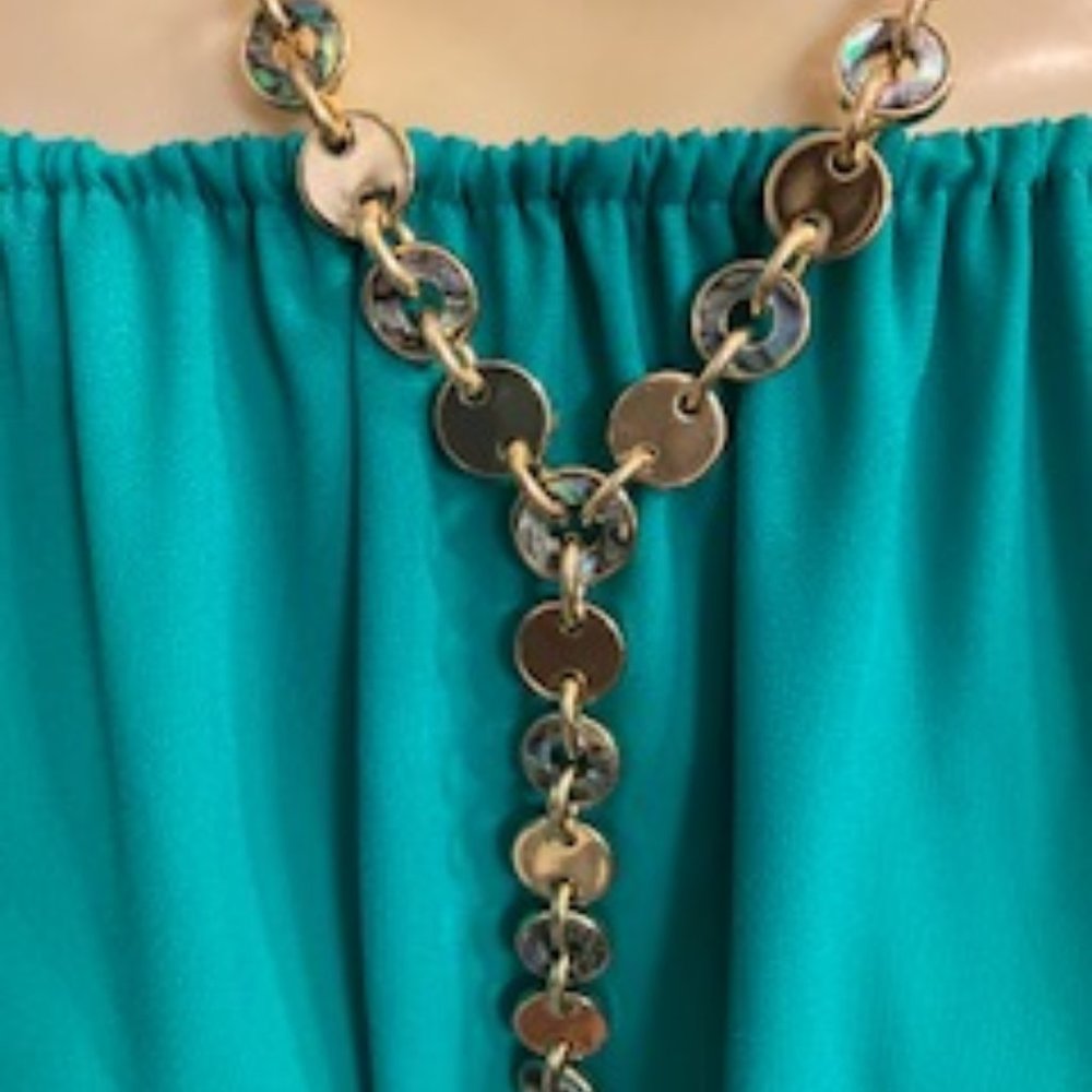 ERICA LYONS - NWT! Gorgeous Abalone Shell Inlayed Gold Tone  "Y" Necklace